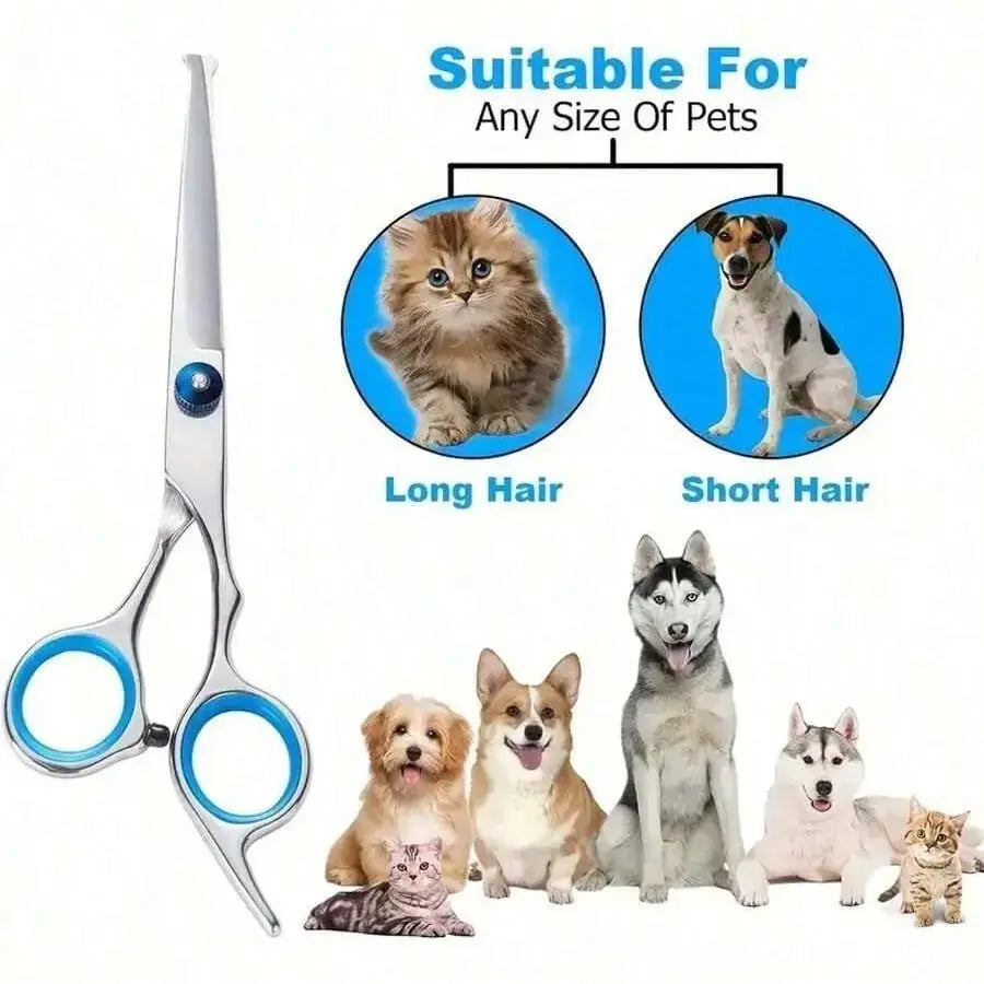 Professional Pet Grooming Scissors, Stainless Steel Dog and Cat Clippers, Curved Straight Upward Blades, Ambidextrous Design, Grooming Tools, Grooming Products
