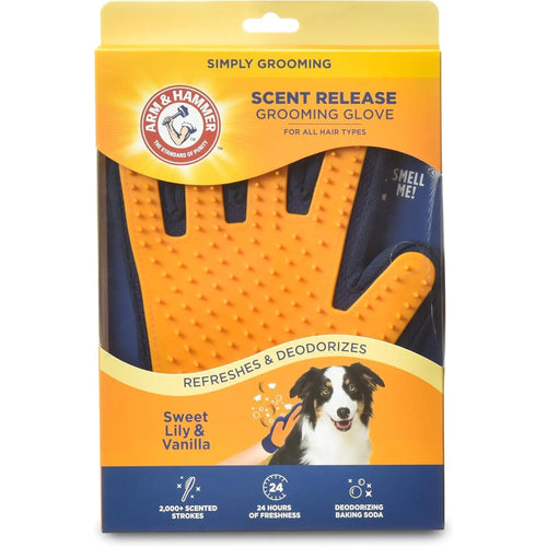 Arm & Hammer “Simply Calm” Dog Grooming Deodorizing Glove with Fragrance Transfer Technology – Scented Silicone Hand Brush for Bathing & Shedding, Sweet Lily & Vanilla Scent
