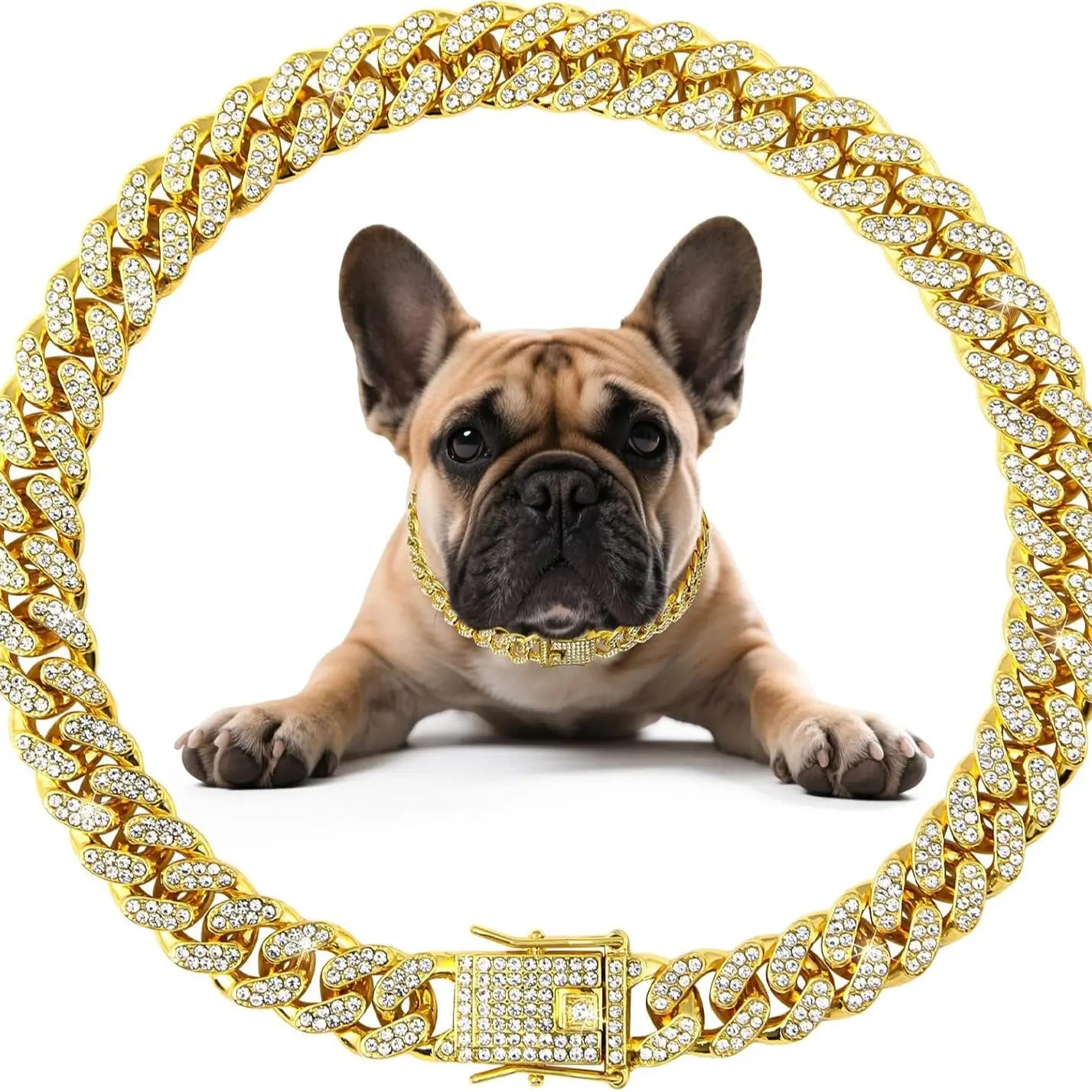 European and American Hip-Hop Pet Dog Collar, Diamond Collar, Metal Chain Necklace with Safety Clasp, Cuban-Style Pet Collar Accessory, Suitable for Small, Medium, and Large Dogs and Cats Dog Mom Must-Have! Luxury Iced Out Pet Necklace