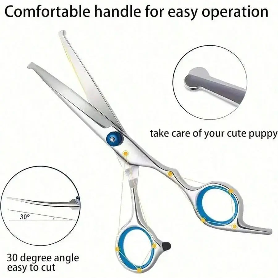 Professional Pet Grooming Scissors, Stainless Steel Dog and Cat Clippers, Curved Straight Upward Blades, Ambidextrous Design, Grooming Tools, Grooming Products