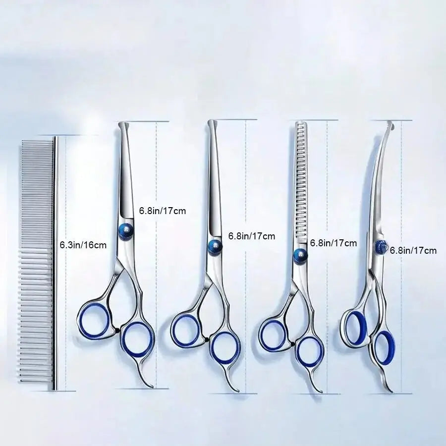 Professional Pet Grooming Scissors, Stainless Steel Dog and Cat Clippers, Curved Straight Upward Blades, Ambidextrous Design, Grooming Tools, Grooming Products