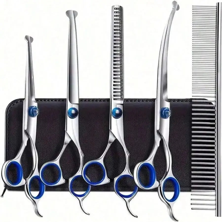 Professional Pet Grooming Scissors, Stainless Steel Dog and Cat Clippers, Curved Straight Upward Blades, Ambidextrous Design, Grooming Tools, Grooming Products