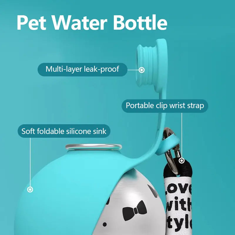 Ihubei Pet Water Bottle with Food-Grade Silicon Foldable Bowl 304 Stainless Steel Spherical Dog Hydration round Bottle Travel Dogs/Cats Water Dispenser Puppy Water Feeding Sphere Bottle for Walk Hiking Stylish Addorable Design Cute 285Ml#Summervibes